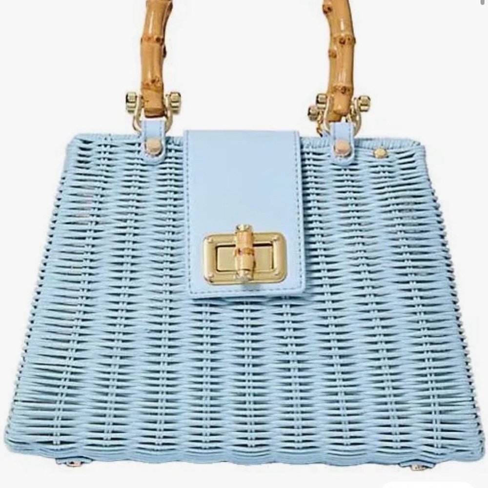 ISO Lily Pulitzer Leena Bluette Wicker Top Handle Satchel with Bamboo Handles